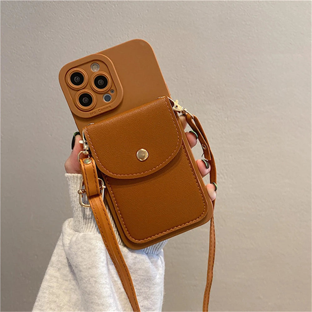 Leather Wallet Crossbody Lanyard for iPhone