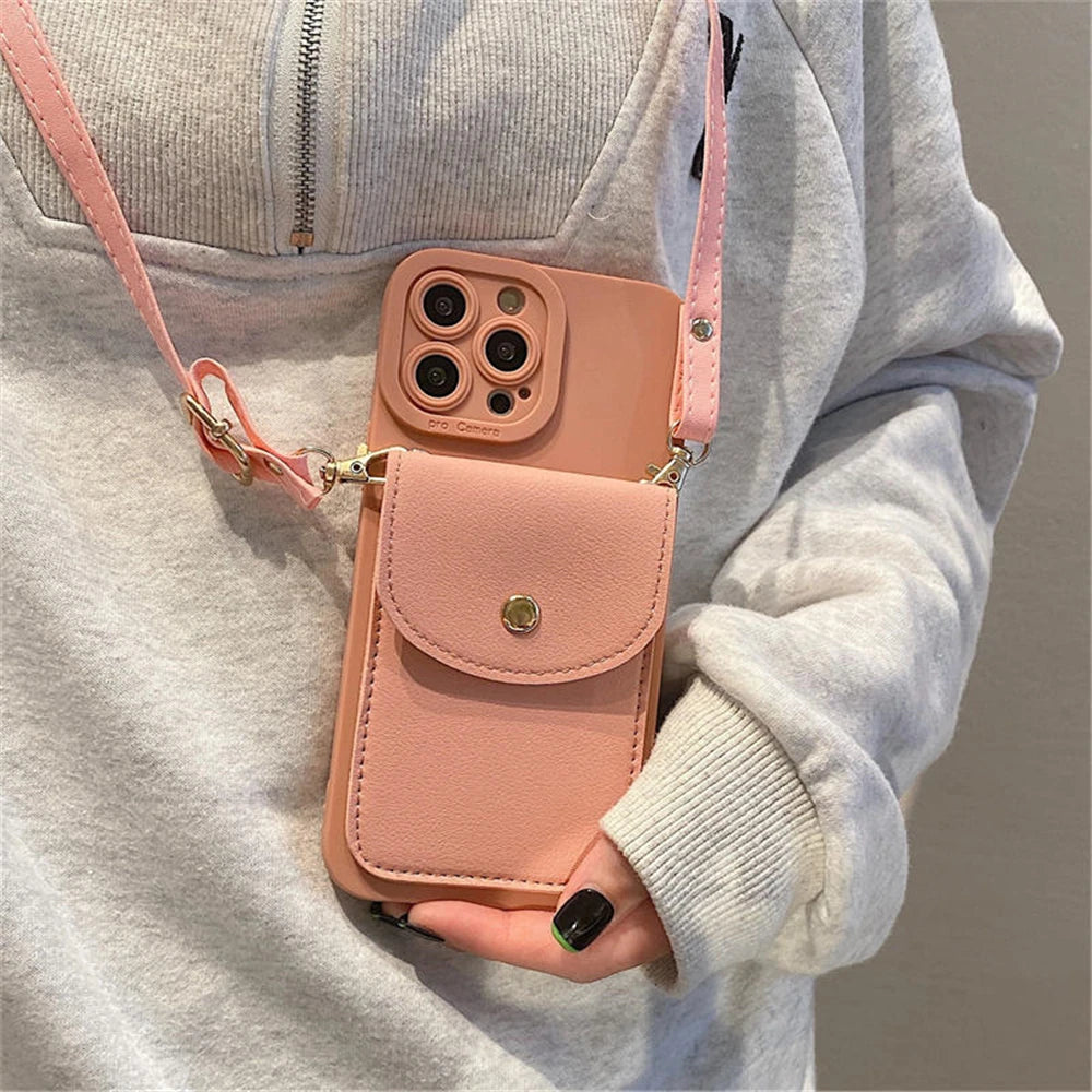 Leather Wallet Crossbody Lanyard for iPhone